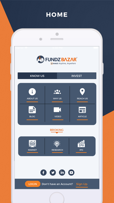 FundzBazar mobile application home screen