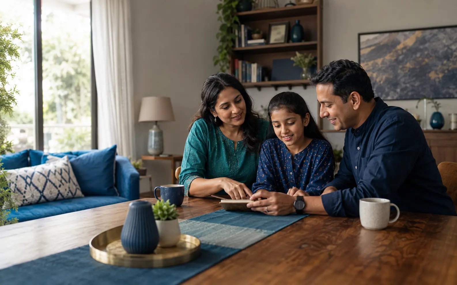 Indian family discussing financial priorities